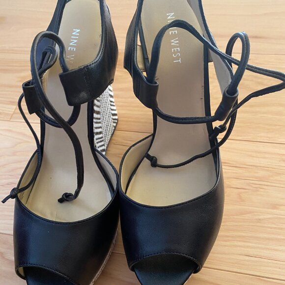 Nine West Black Leather Wedge Sandals - Picture 2 of 4